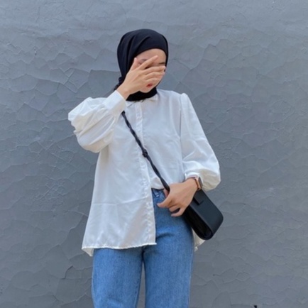 AUDRY RUFI BASIC SHIRT BLOUSE WANITA / KEMEJA POLOS PUTIH LENGAN BALON