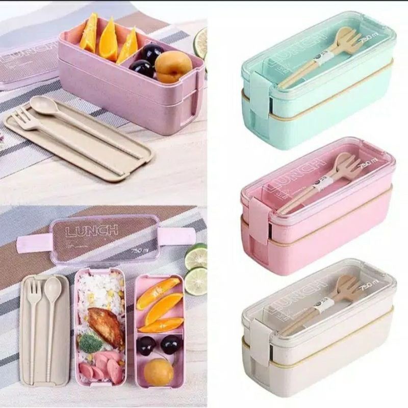 (COD) Lunch Box 3 susun / Lunch box set lengkap / Tepak Makan / Kotak Bekal