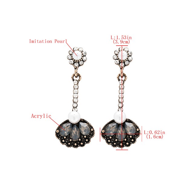 LRC Anting Tusuk Fashion Alloy Acrylic Pearl Flower Earrings K04340