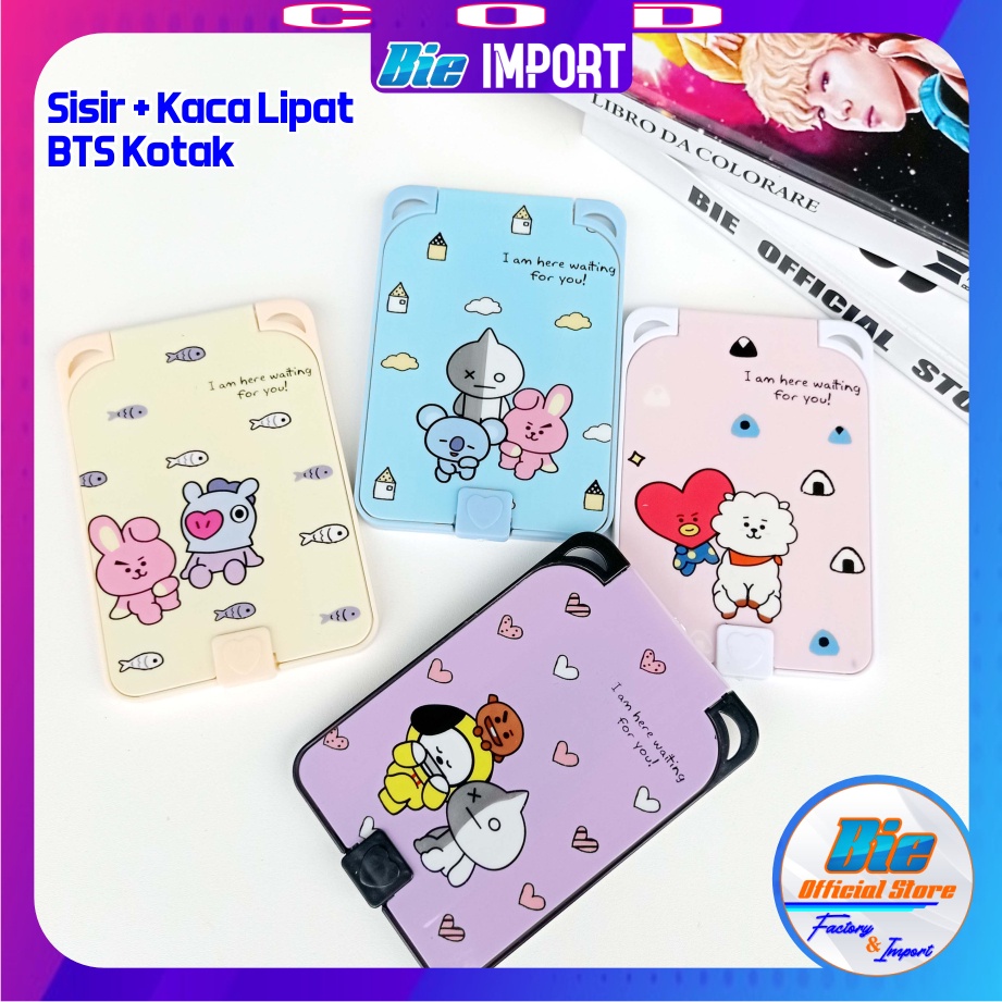 Kaca Sisir Karakter BTS / Paket Cermin + Sisir Lipat Portable Karakter BTS Korean Style Import