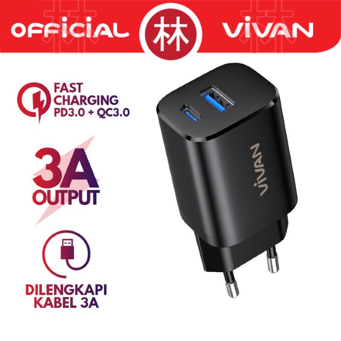 Vivan Power Super 30 3A Dual Port QC3.0 + PD3.0 With Cable Type-C 3A