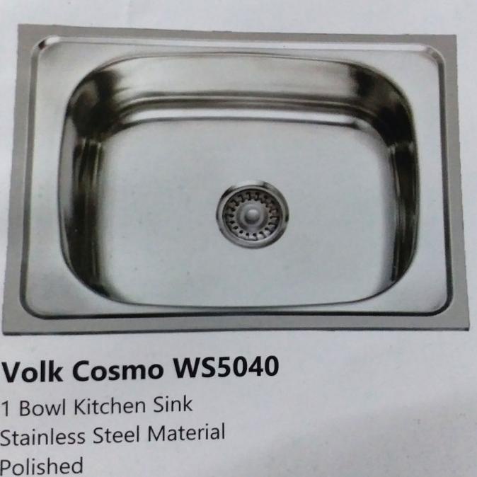 PERLENGKAPAN CUCI PIRING KITCHEN SINK VOLK WS5040 BAK CUCI PIRING 1 LUBANG DALAM STAINLESS SET