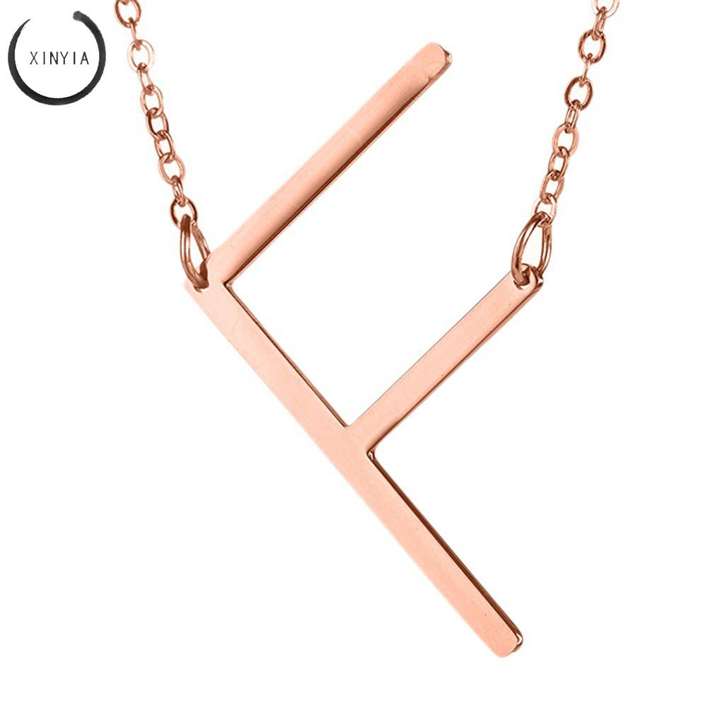 Kalung Rantai Liontin 26 Huruf Bahan Stainless Steel Warna Rose Gold untuk Wanita