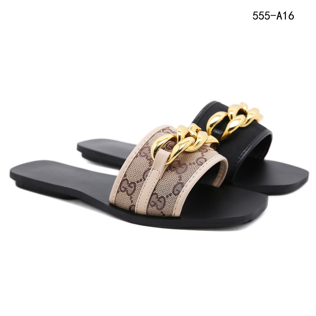 New Arrivall ! New Item !  Canvas Flat Chain Sandals Wanita #555-A16