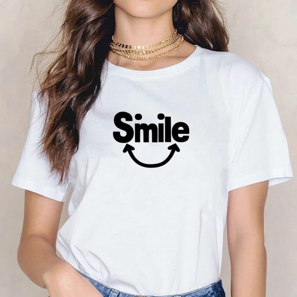 Kaos Wanita SMILE / Tshirt Combed 30s Wanita / Tumblr Tee / Atasan Baju