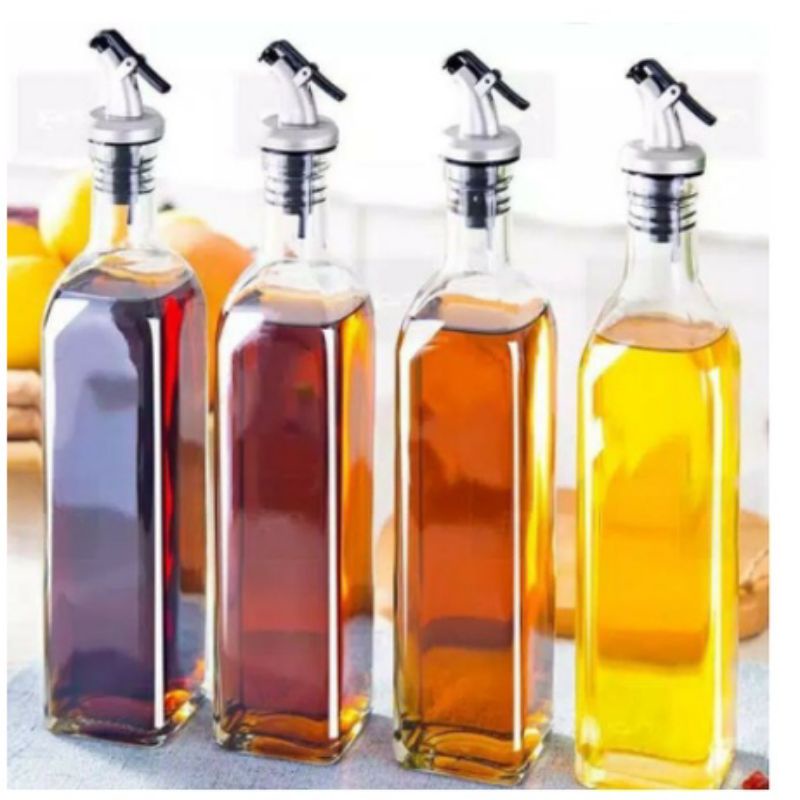 (COD) Botol minyak botol kecap set 2in1 500ml bahan kaca tebal / tempat kecap serbaguna kaca