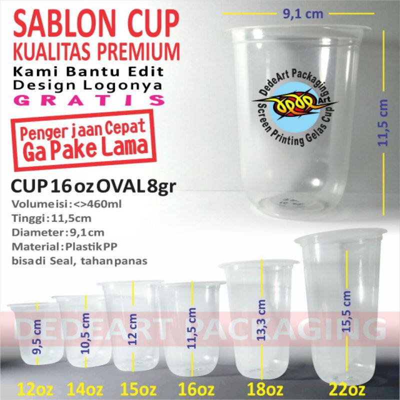 printing / sablon cup plastik 16 Oz oval 8gr