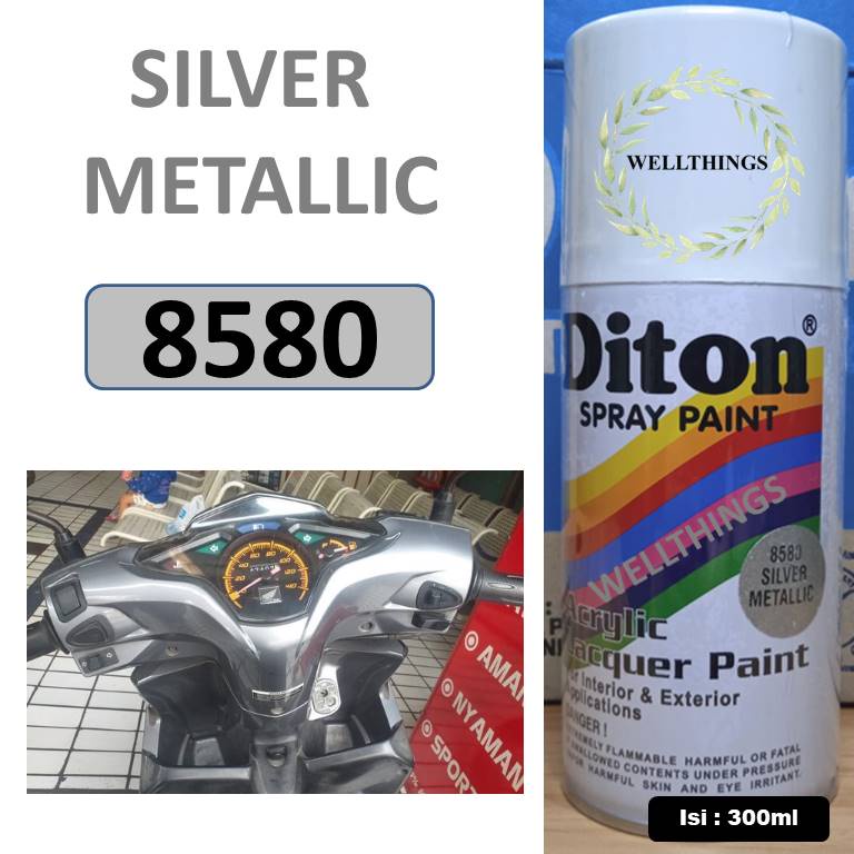 Cat Pilox DITON silver Metallic 8580 300ml warna perak metalik pilok sepeda motor mobil mesin helm