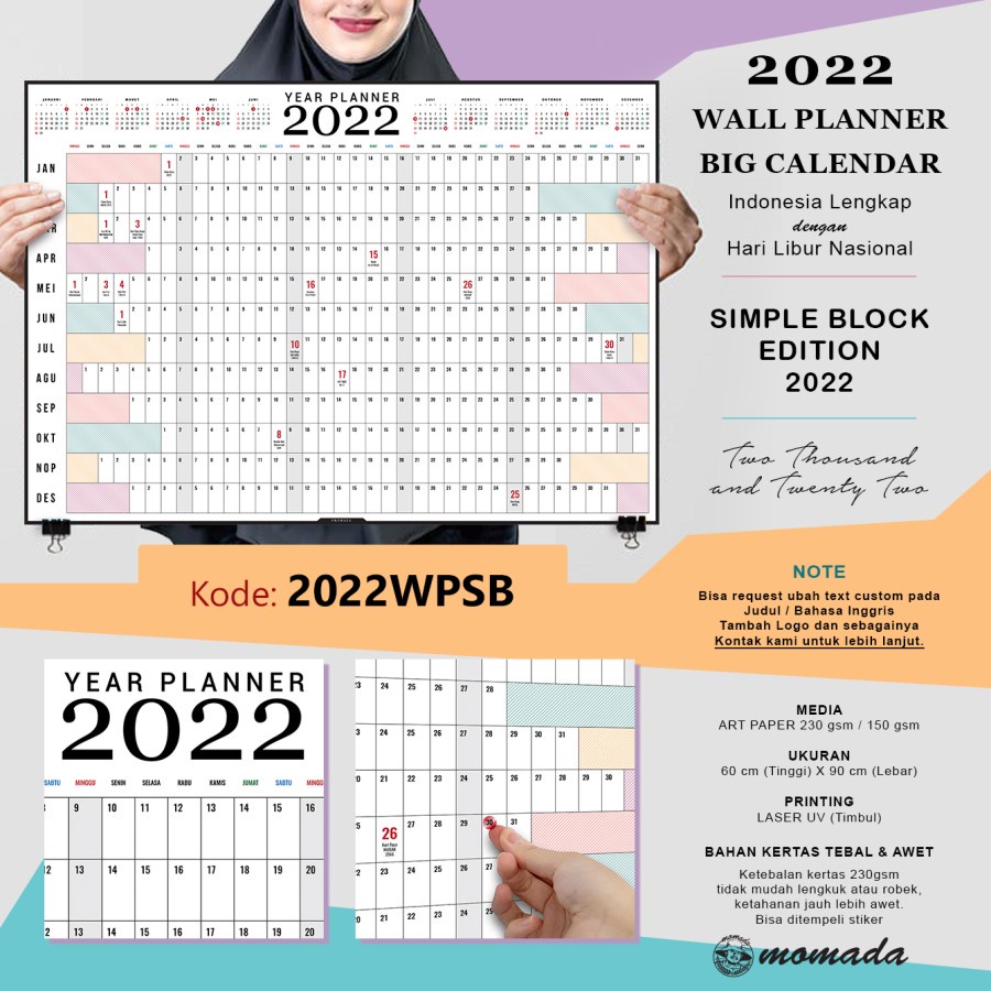 

2022 Wall Planner | Kalender Dinding Besar 2022 Edisi Simple Block