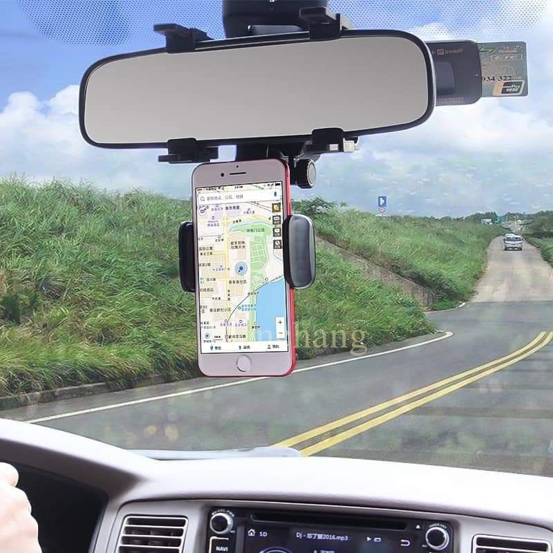 Braket Stand Holder Smartphone Mount Kaca Spion Tengah Mobil Adjustable Bisa Dilipat