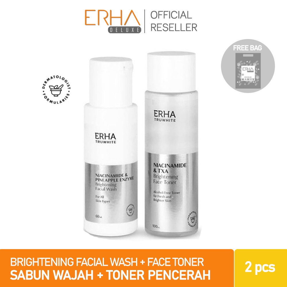 ERHA Paket Pembersih Wajah - Truwhite Brightening Facial Wash + Toner / Sabun &amp; Toner Pencerah