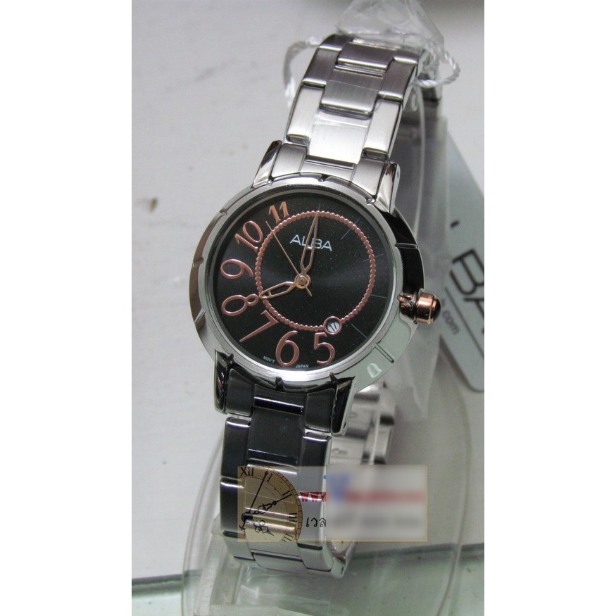 Alba Ladies AH7215X1 Rose Gold Accent Black Dial | Jam Wanita AH7215