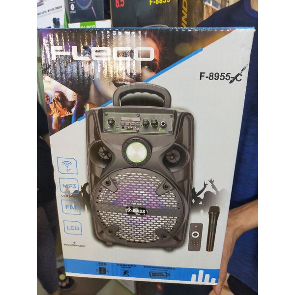 Speaker Wireless Fleco F-8955 D 8,5 Inch // Speaker Karaoke - USB - MMC - FM Radio - Free Mic Wireless