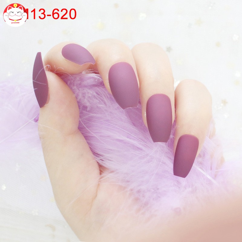 24Pcs / Set Kuku Palsu Warna Matte untuk Dekorasi Nail Art