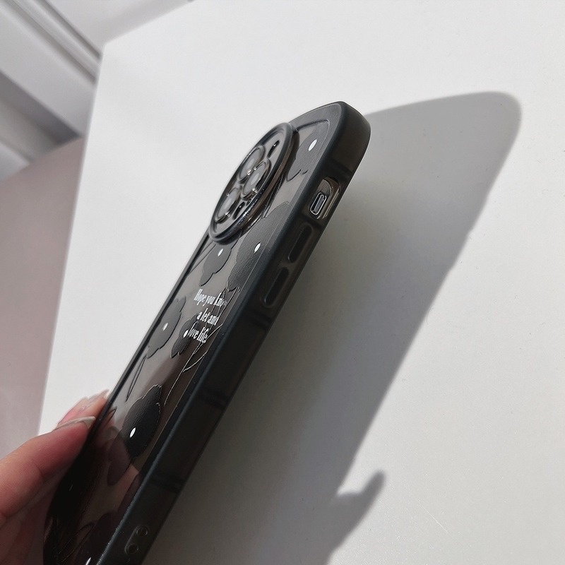 Casing soft case Motif Bunga Hitam Untuk iphone 11 pro max 12 13 pro max mini X / Xs max XR 7 / 8 plus