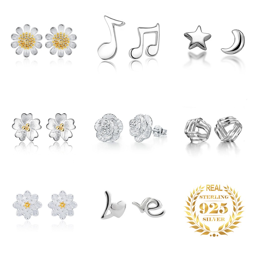 925 Perak Lucu Anting-Anting Anting-Anting Korea A Gadis XINGX Bulan Bunga Matahari Bunga Daisy Fashion Ornamen