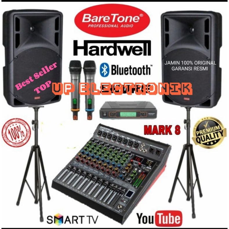 Paket Karaoke Speaker Aktif Baretone 15 Inch Plus Mixer Hardwell Mark8 Original Bluetooth