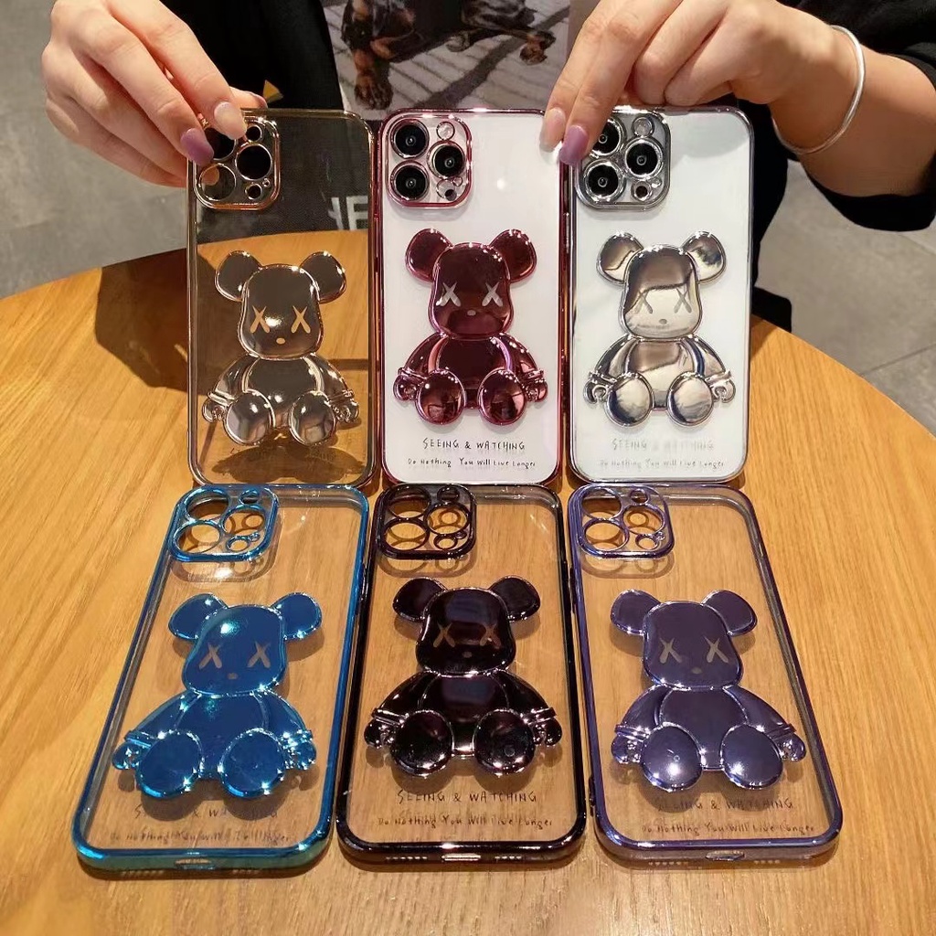 Premium luxury transparent electroplating case iphone 11 pro max 12 13 pro max X/Xs max XR 7/8 plus se2020 creative fashion violent bear all-inclusive shockproof casing