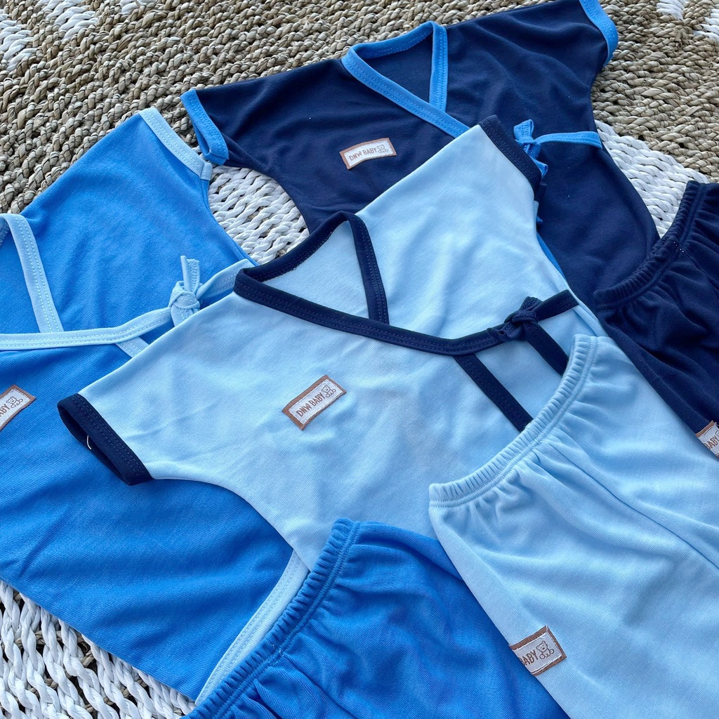 3 Stel Baju Bayi Newborn Kimono Polos BIRU Lengan Pendek Asyam Baby