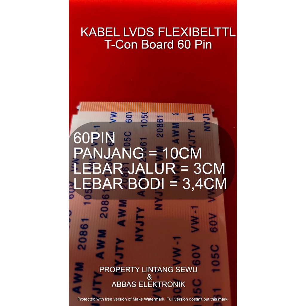 KABEL LVDS  60PIN KABEL FLEXIBEL 60 PIN FLEXI TIKON LED LCD TV  Kabel Flexible TTL T-Con Board 60 Pin AWM 20861 105C 60V VW