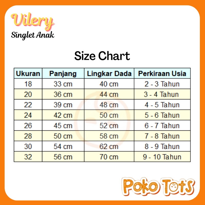 Vilery Singlet Anak Ukuran 28 Kaos Dalam Lembut WHS