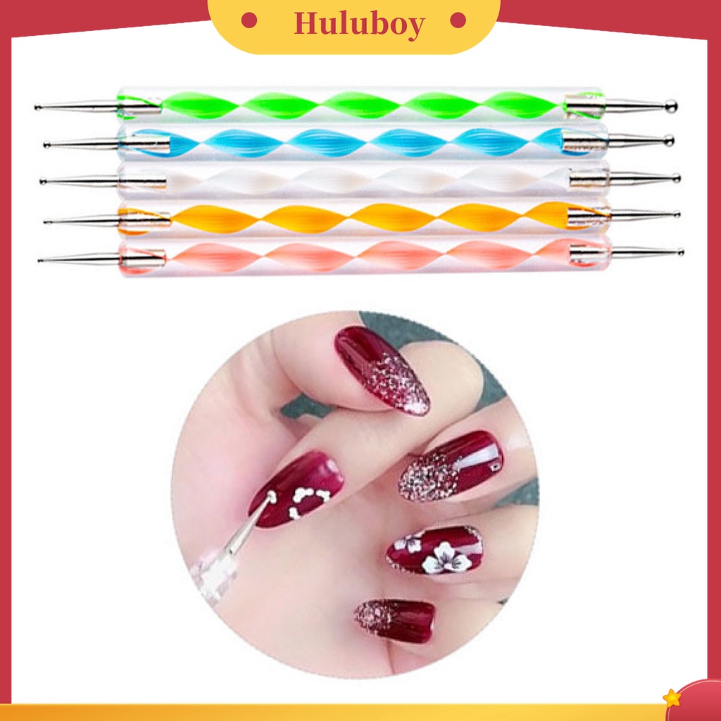 Huluboy Huluboy♡ 5pcs / Set Pen Nail Art Dua Sisi Universal Bahan ABS Mudah Digunakan