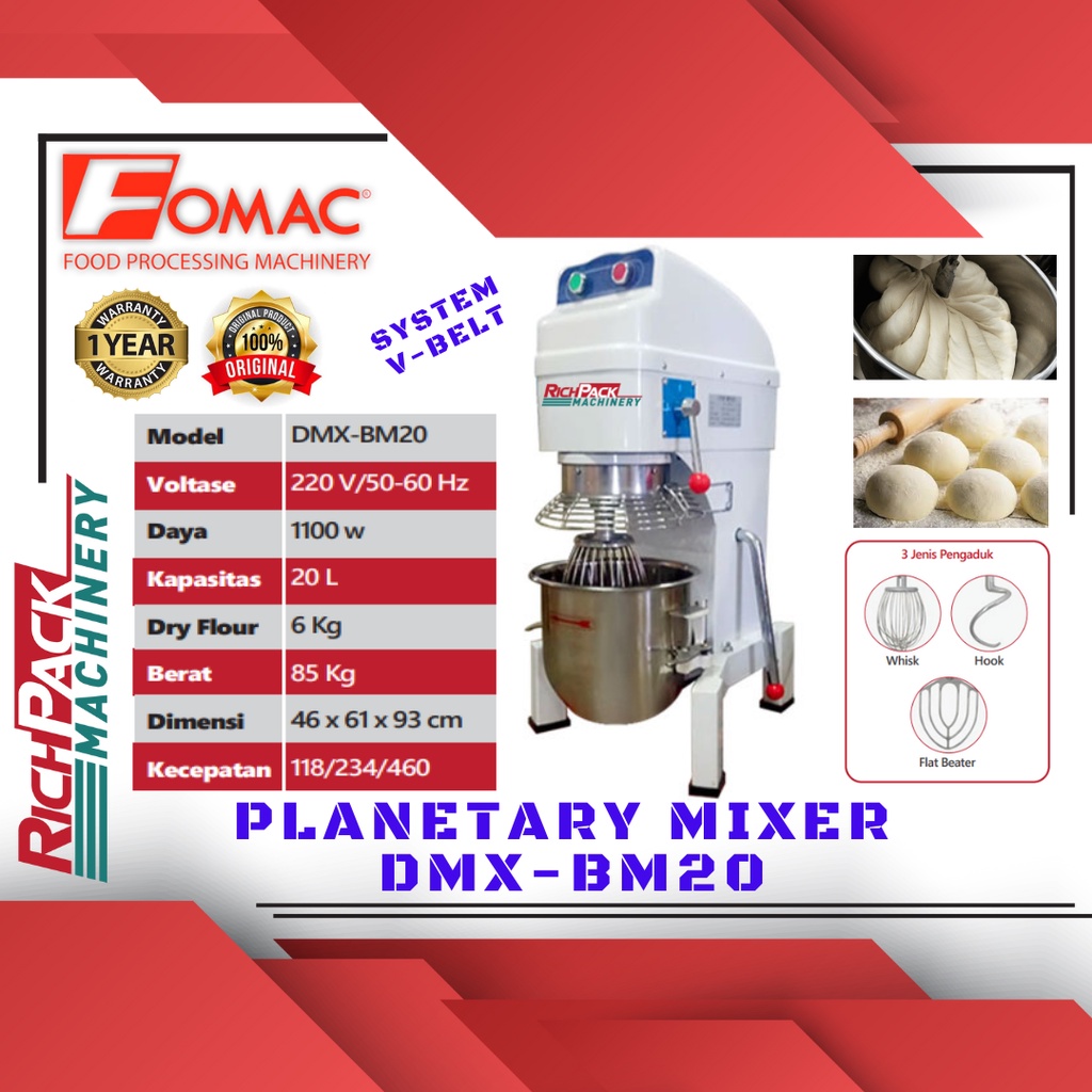 FOMAC DMX-BM20 Planetary Dough Mixer Vanbelt 20 Liter