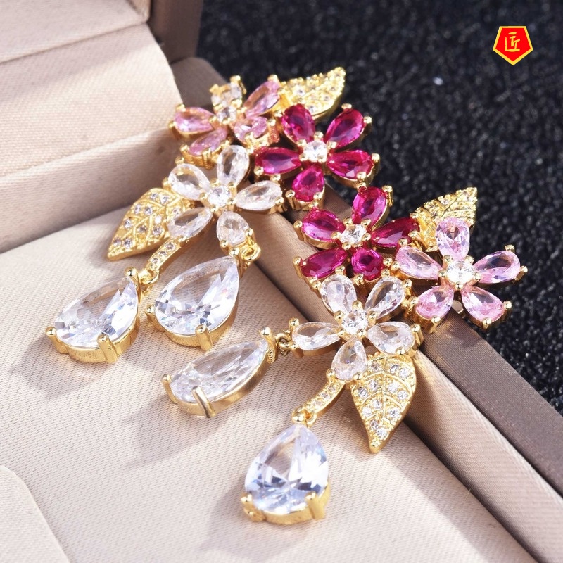 [Ready Stock]Sweet Pink Crystal Flower Stud Earrings Fairy Design