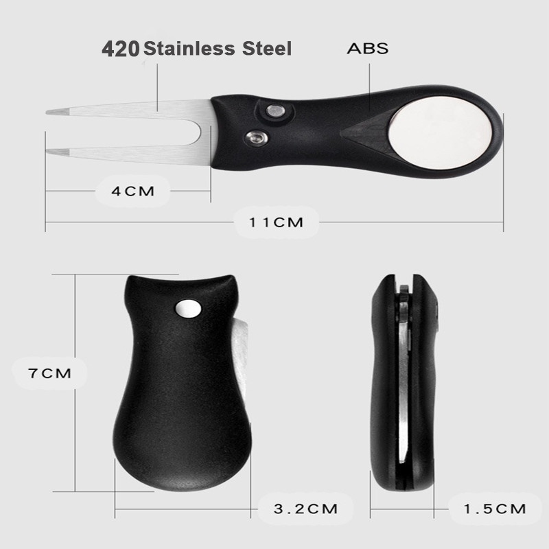 Stainless Steel Golf lapangan Divot Repair Fork Tool - Fork Ball Marker Tool - Hitam