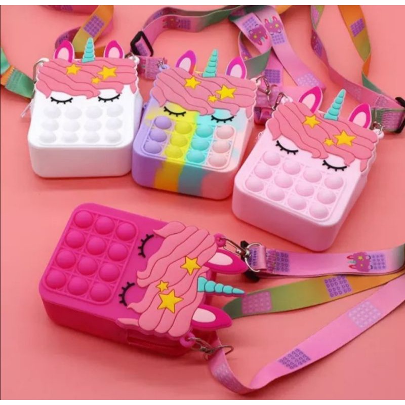 Pop it bag kids pop it unicorn wallet cross bag Tas anak popit mini sling bag