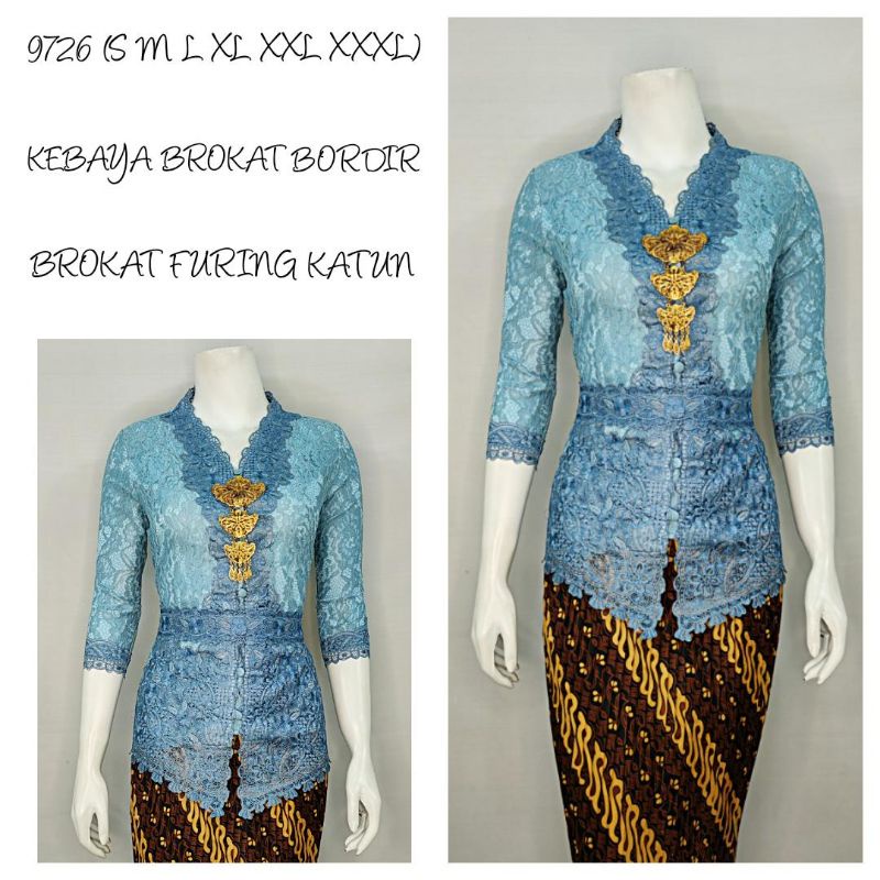 AXD88 Indah KEBAYA BROKAT BORDIR ENCIM MODERN LENGAN 7/8 Furing Katun S M L XL XXL XXXL 9723