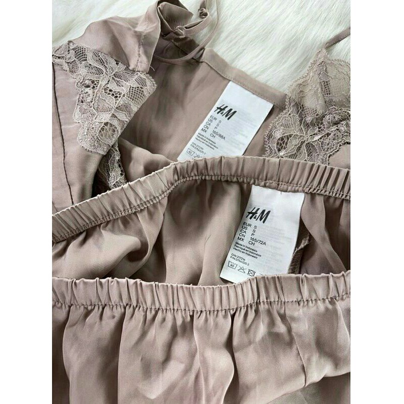 H&amp;M  Celana Tidur  Satin Sleepwear Pjamas  Set Lase Cami Tank + Short | Celana tidiur  Lingerie Original Branded