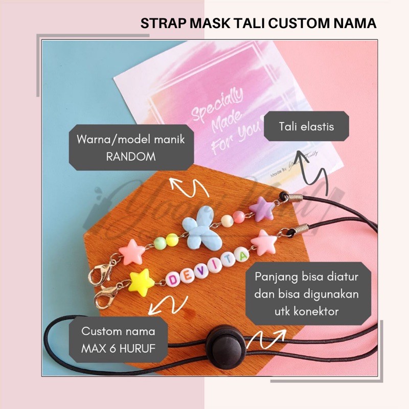 strap mask 2in1 tali masker custom nama kalung 2in1 connector konektor hijab anak dewasa