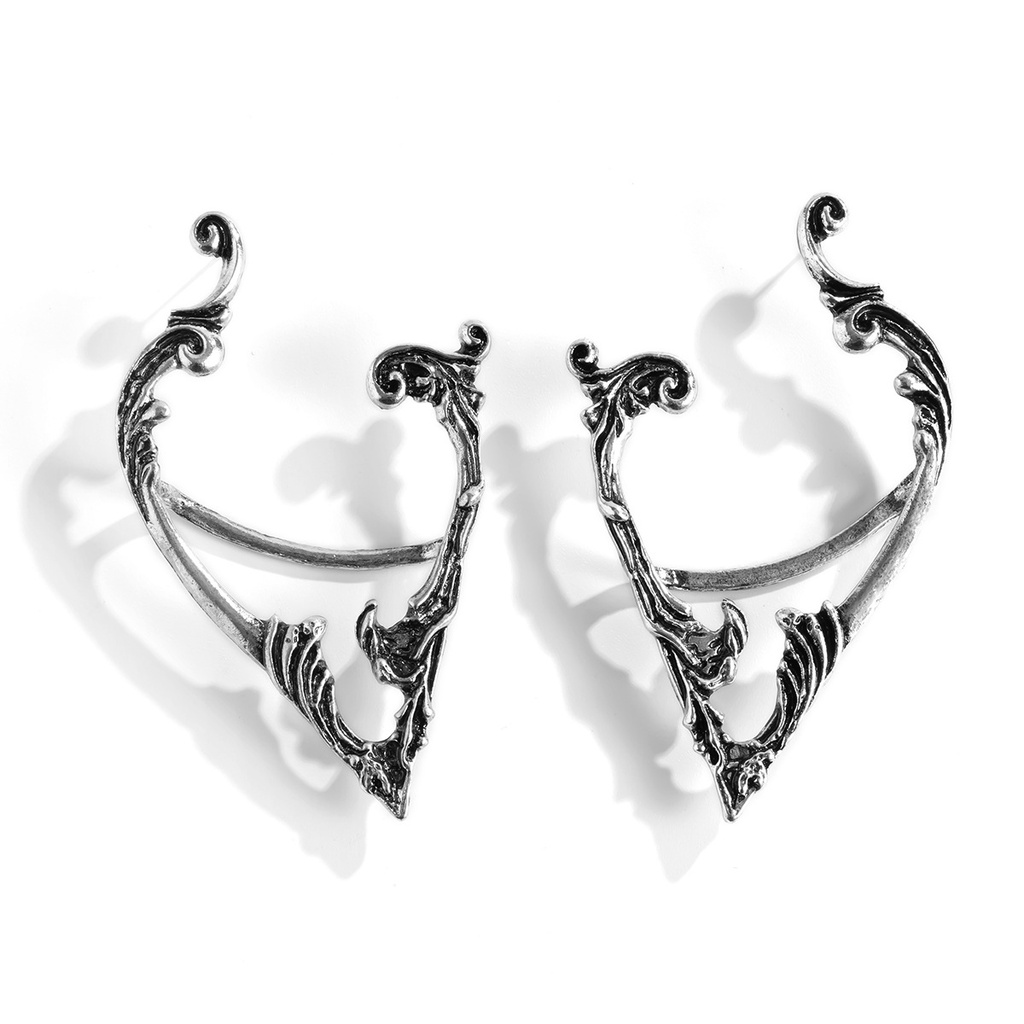 Anting Klip Desain Monster Elves Warna Silver Gaya Punk Untuk Pria Dan Wanita