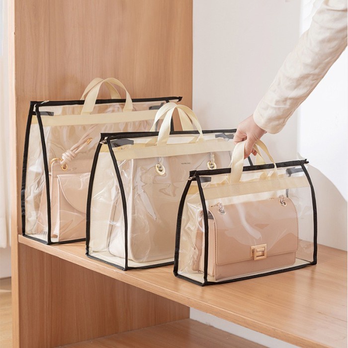 Online Murah Shop Tote Bag Bahan PVC / Cover Bag Transparat Anti Debu / Tas Belanja Mika Tebal
