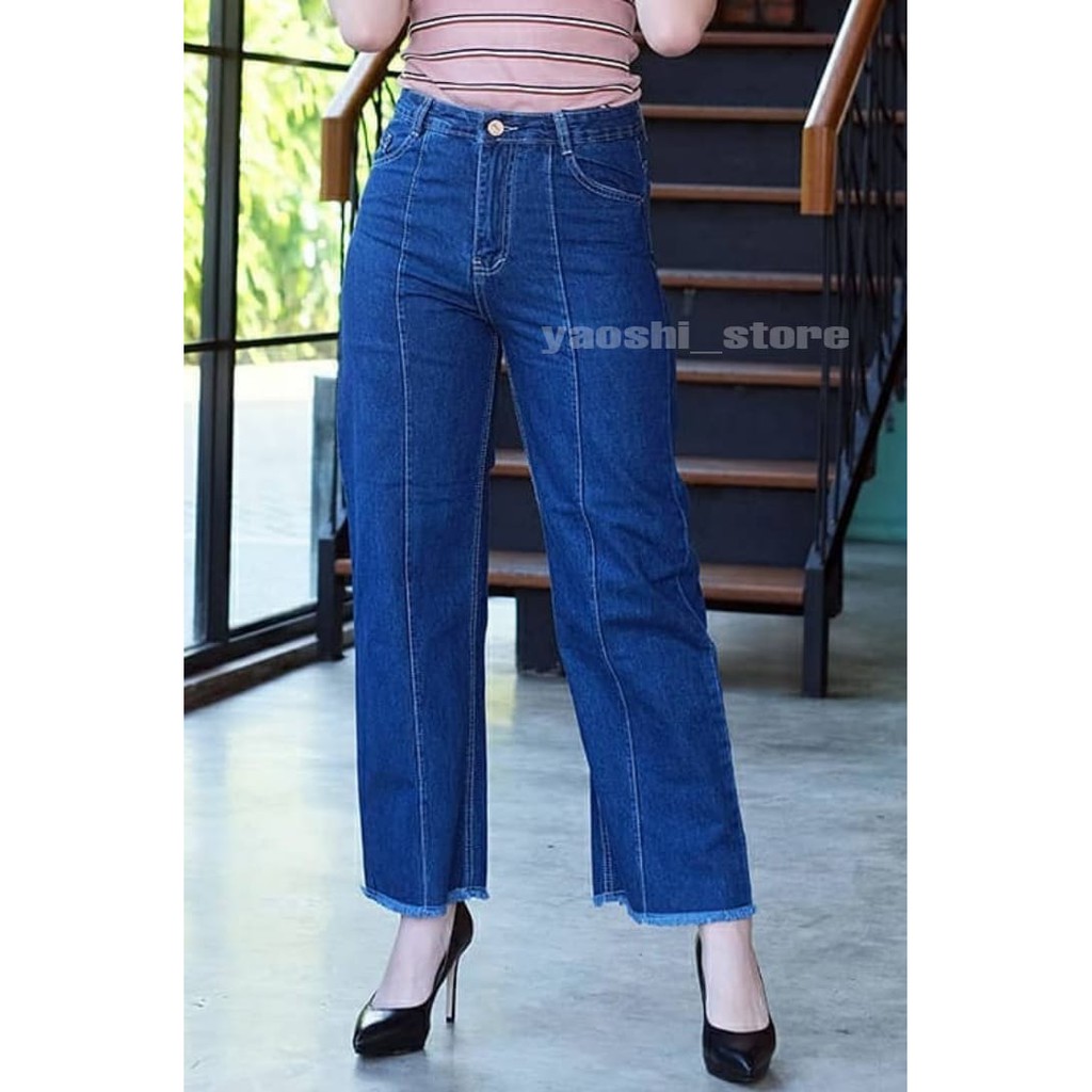 Celana Highwaist Kulot Jeans Wanita - BF Kulot Jeans Frond Line Rawis