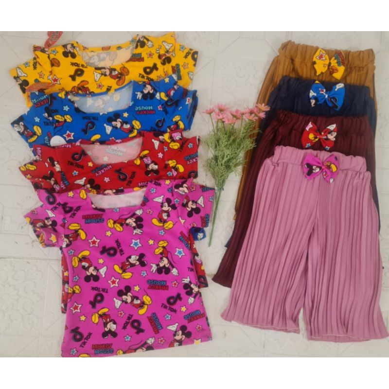 Setelan anak plisket premium murah motif bergambar