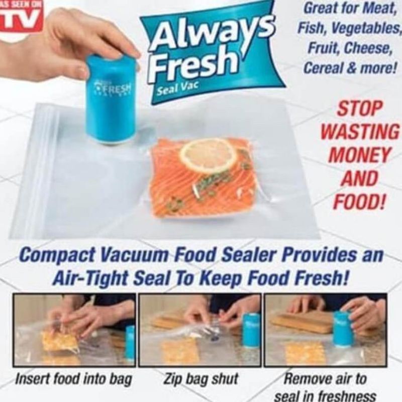 Vacuum Food Sealer ALWAYS FRESH Portable - Vakum Mini Pengawet Makanan ( Free 6 Bag )