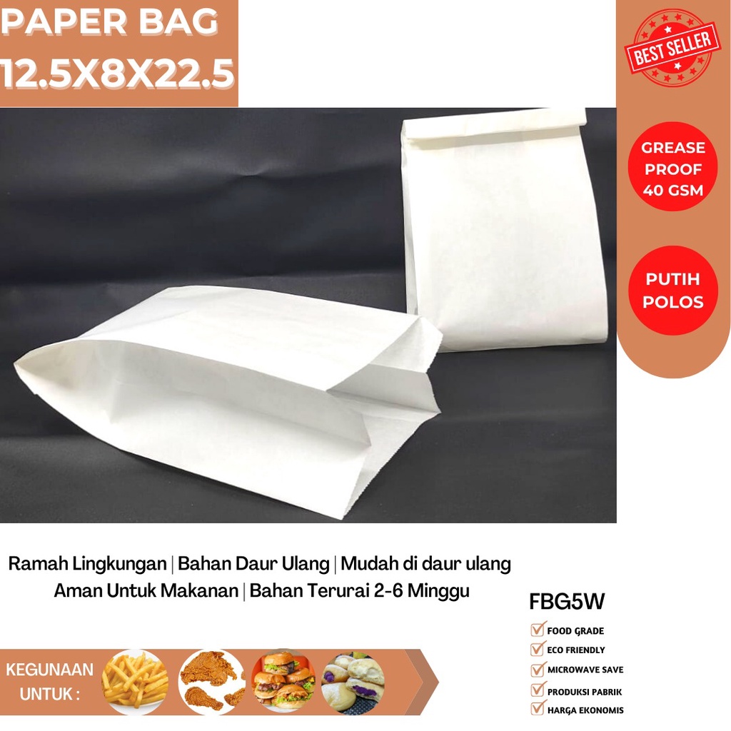 Paper Bag Medium SIze 12.5X8X22.5 (Isi 50 Pcs-FBG5W)