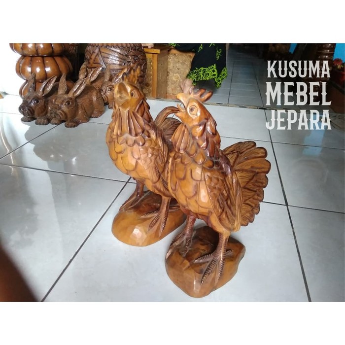 Hiasan Meja Patung Ayam Kayu Jati (2 Buah)