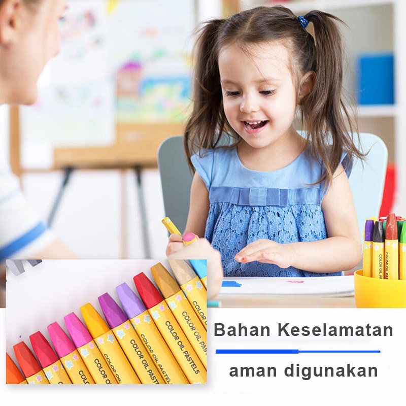 Deli Crayon 24 Warna Crayon Set Krayon Set Desain Barrel Menggambar Krayon Oil Pastel