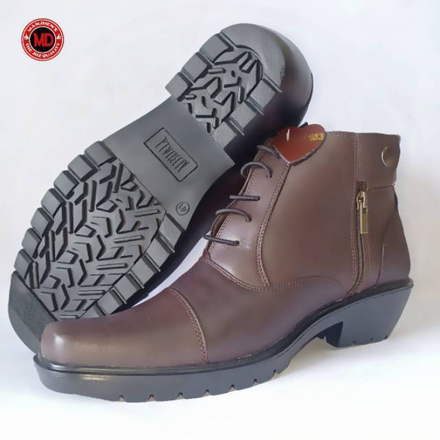 MANDIENS K153 - Sepatu Boots Kulit Asli Medali - Sepatu Pria Kulit Pdh Tni Polri Jenggel Gaya Koboi