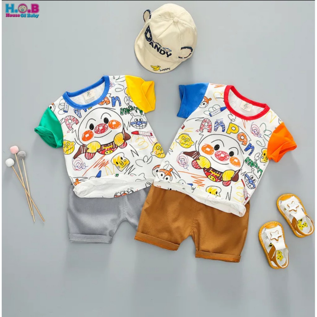 Anpanman Set / Baju Setelan Bayi Anak Laki - Laki / Kaos Anak Bayi Laki-laki / Baju Anak Impor