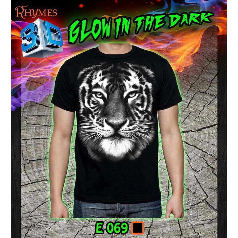 Baju Kaos Tshirt 3D Glow in the dark Macan Putih Import Jumbo Big Size XL-XXXL