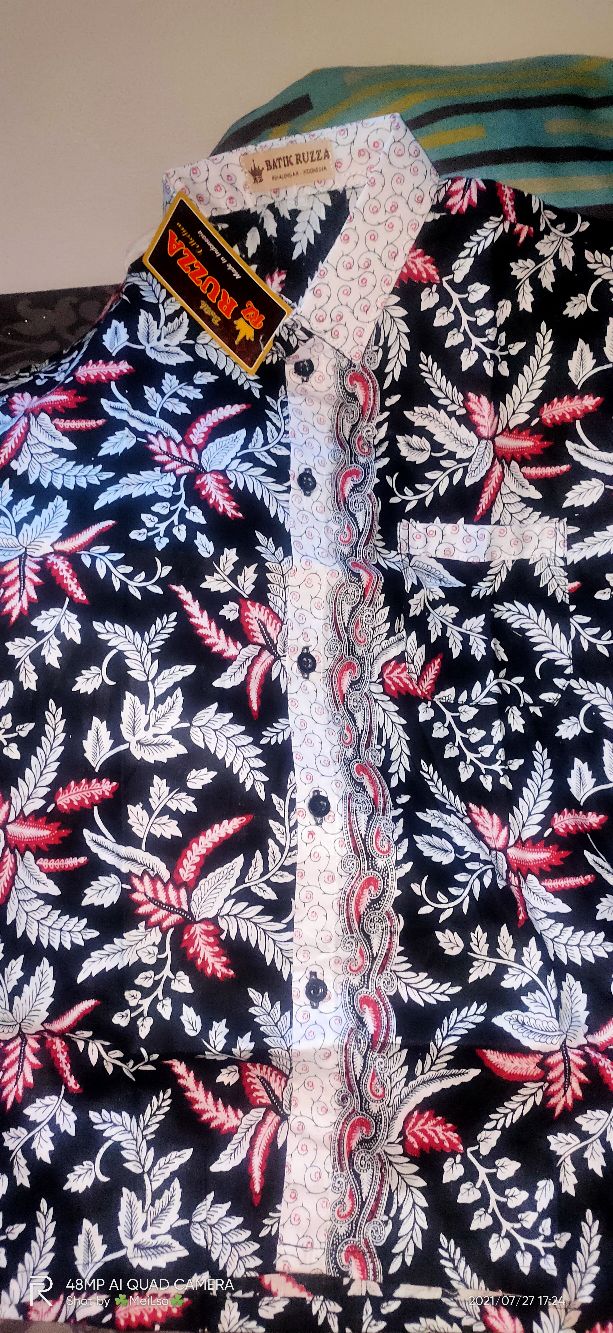 Ruzza Batik Anak Ukuran 0-15 Tahun Kemeja Motif Pari Blarak Biru Merah