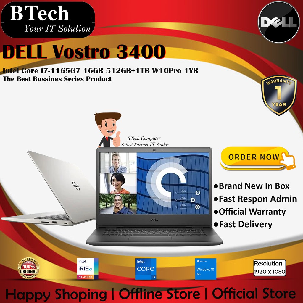 DELL Vostro 3400 14" Intel Core i7-1165G7 16GB 512GB+1TB W10Pro 1YR