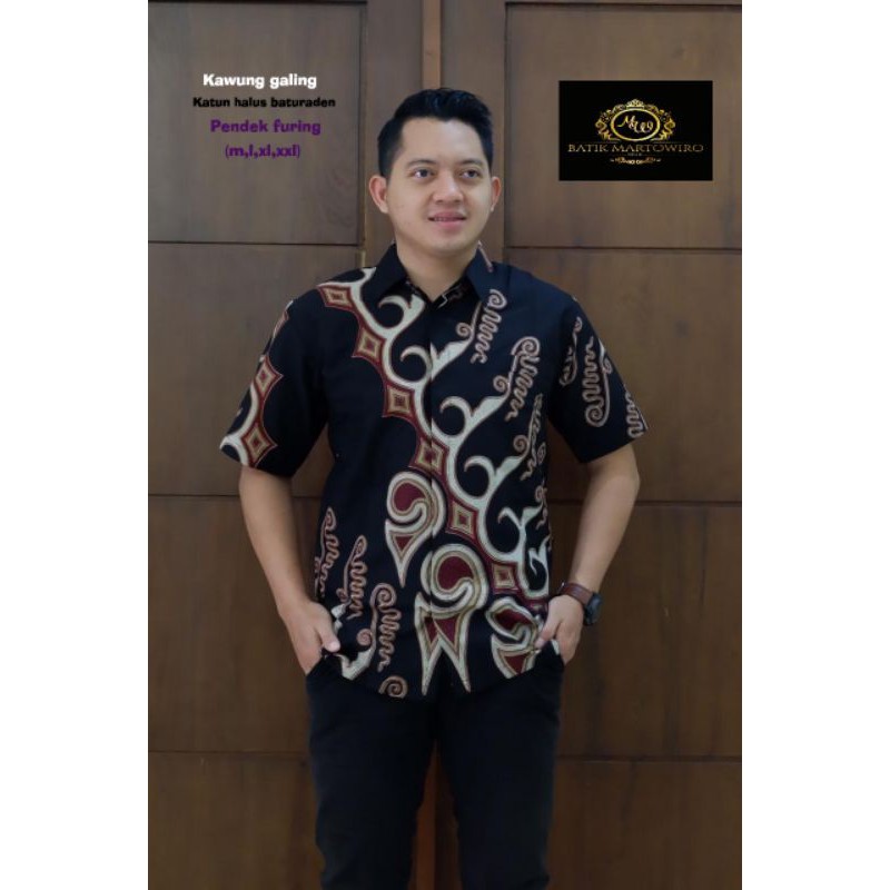 Kemeja Batik Kawung Galing Hitam Full Furing Katun Batu Raden