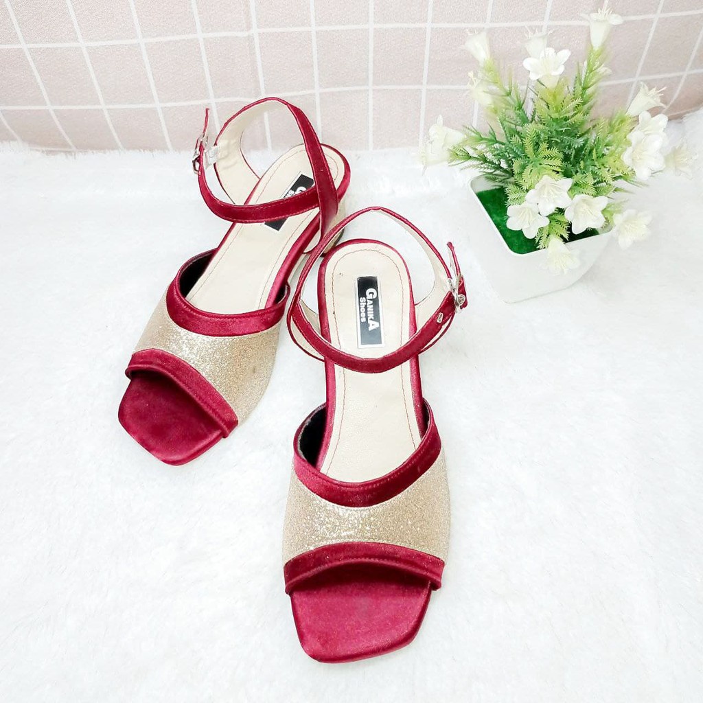 Daila heels warna merah maroon sendal hak tali tinggi 5cm