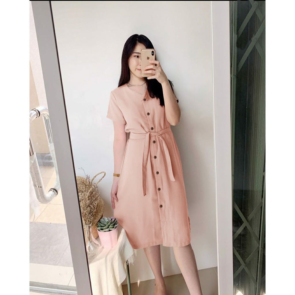 Basic id fashion Dres wanita full kancing / Dres lengan pendek