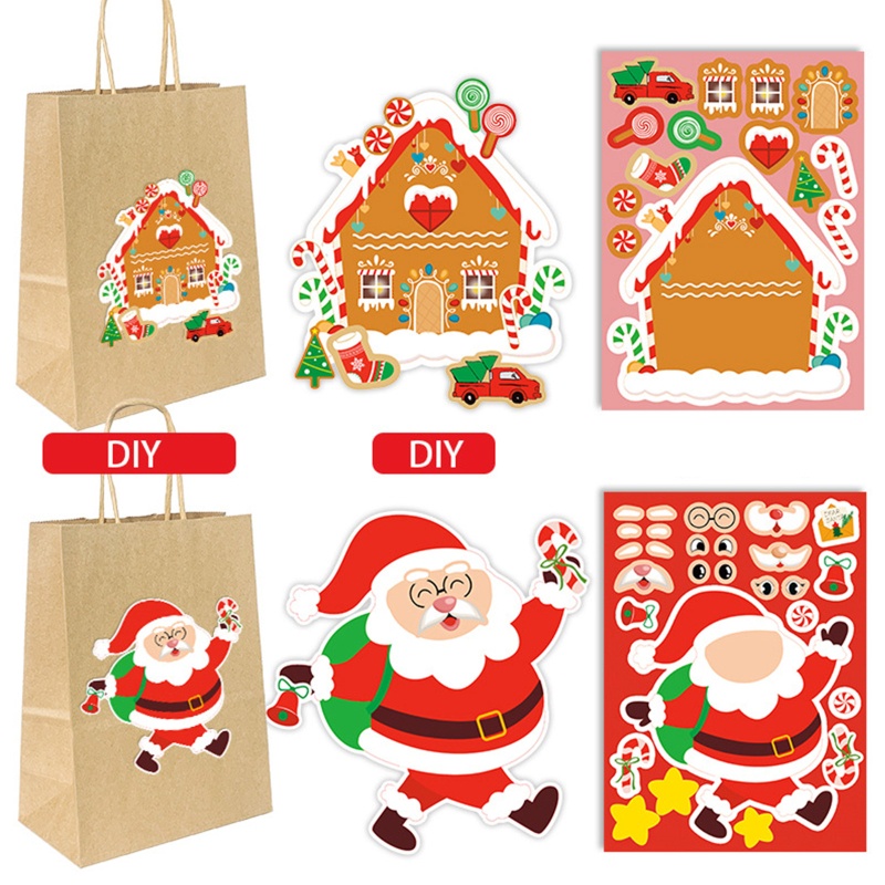 8pcs / Set Stiker Desain Santa Snowman Elk Dengan Perekat Untuk Anak Tk